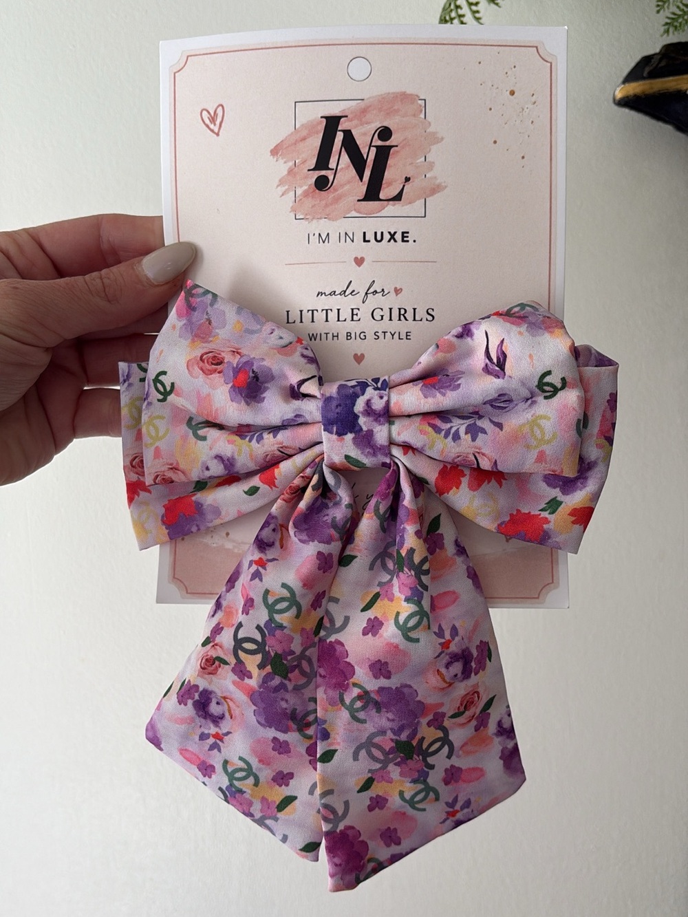 Floral Satin Bow Hair Clip in Pink and Purple